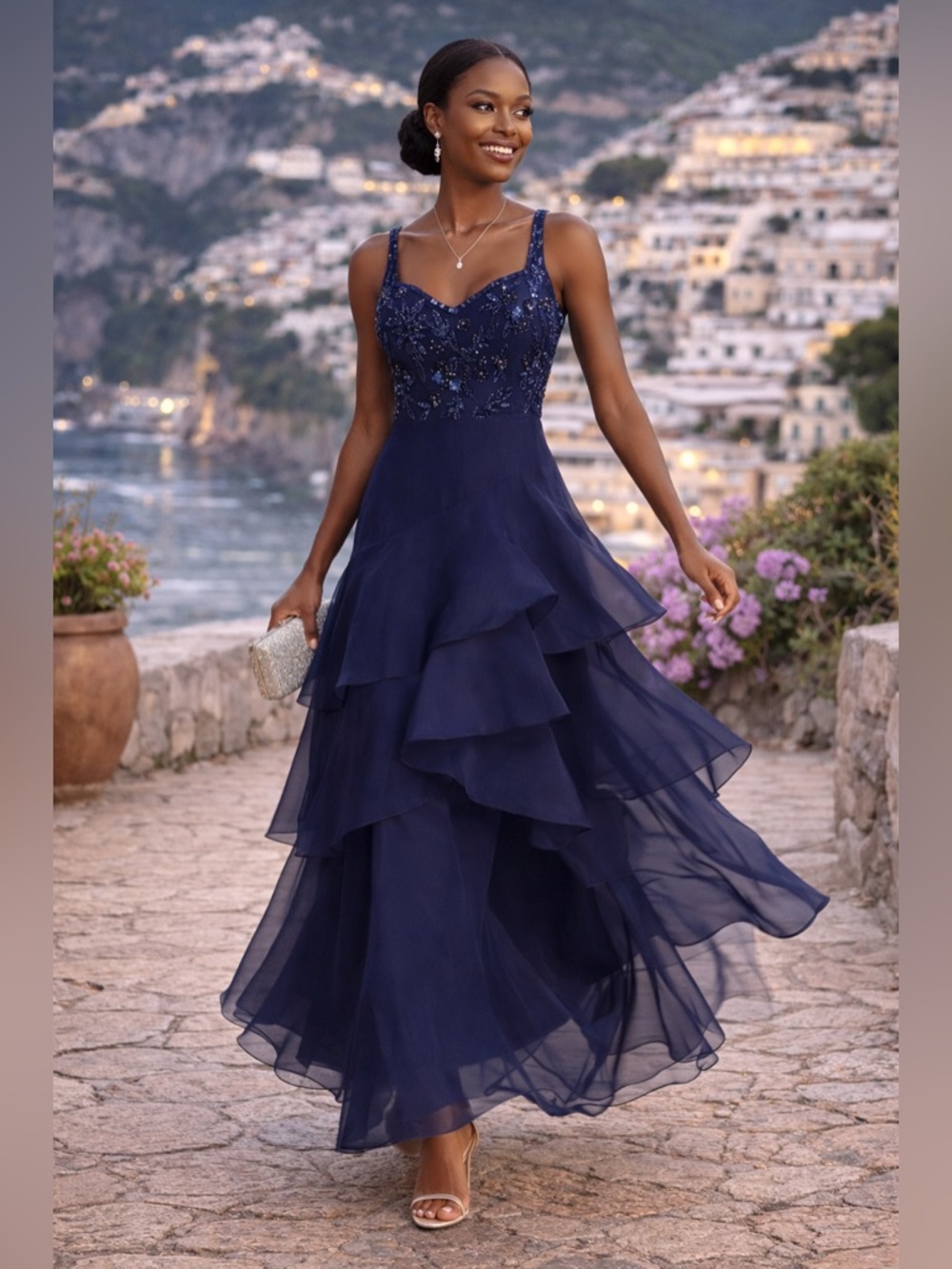 Aidan Mattox Beaded Organza Frill Ballgown Size 0 NWT